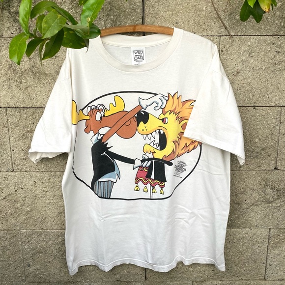 🔥🔥 Vintage Rocky and Bullwinkle tee shirt movie promo white 90s xl cartoon